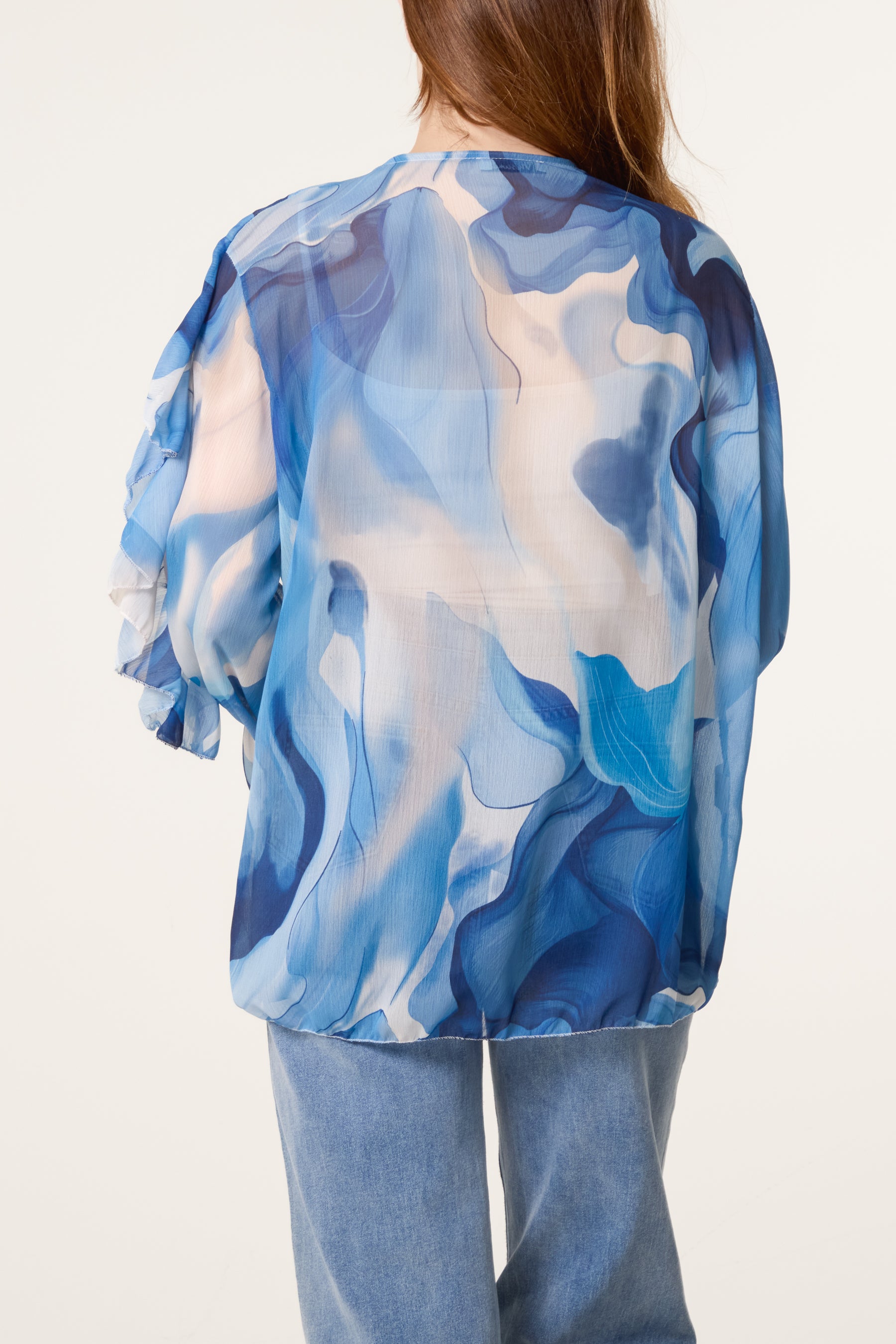 Waterprint Chiffon Ruffle Shirt