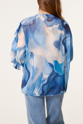 Waterprint Chiffon Ruffle Shirt