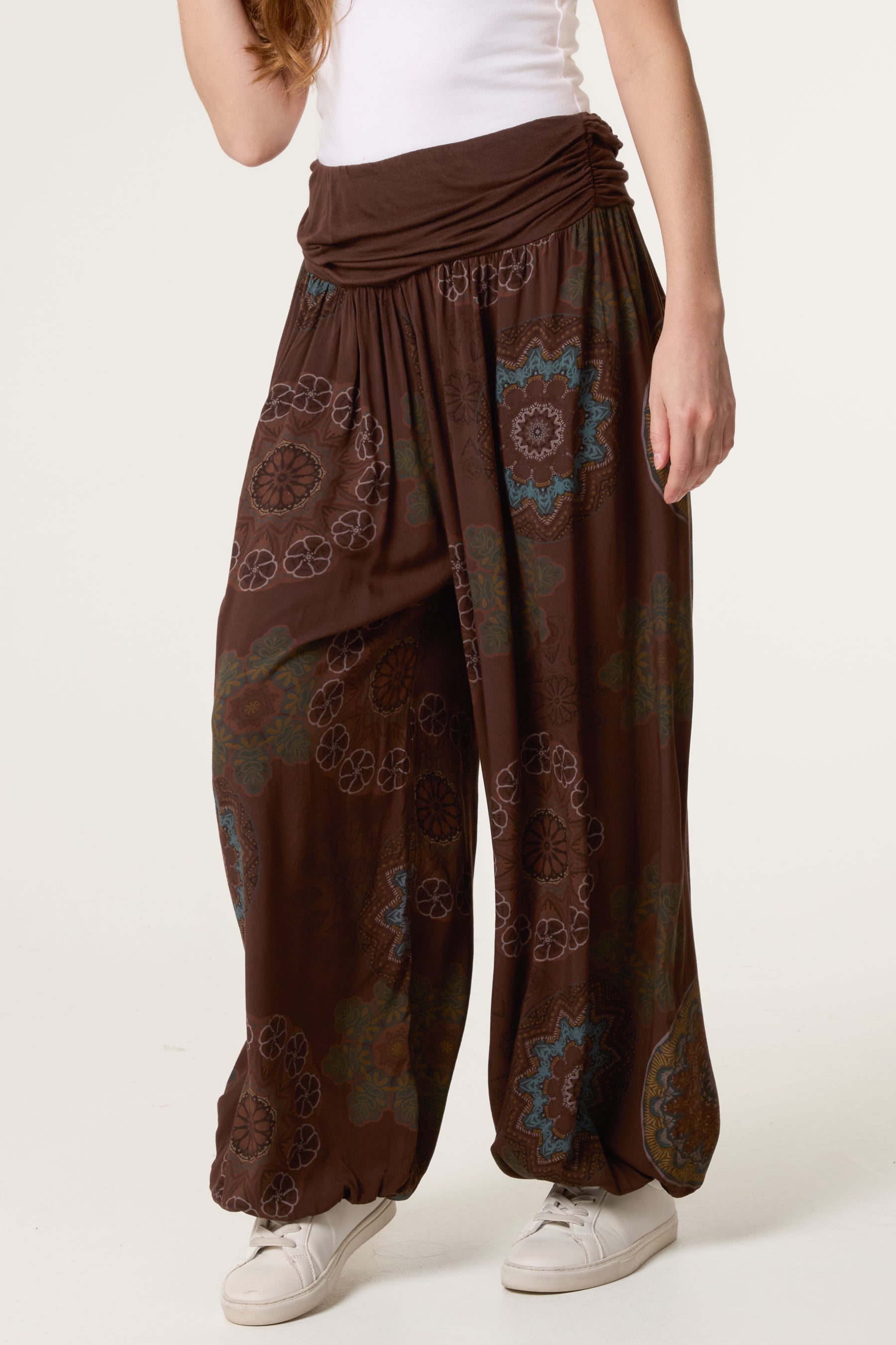 Floral Folded Waistband Harem Trouser