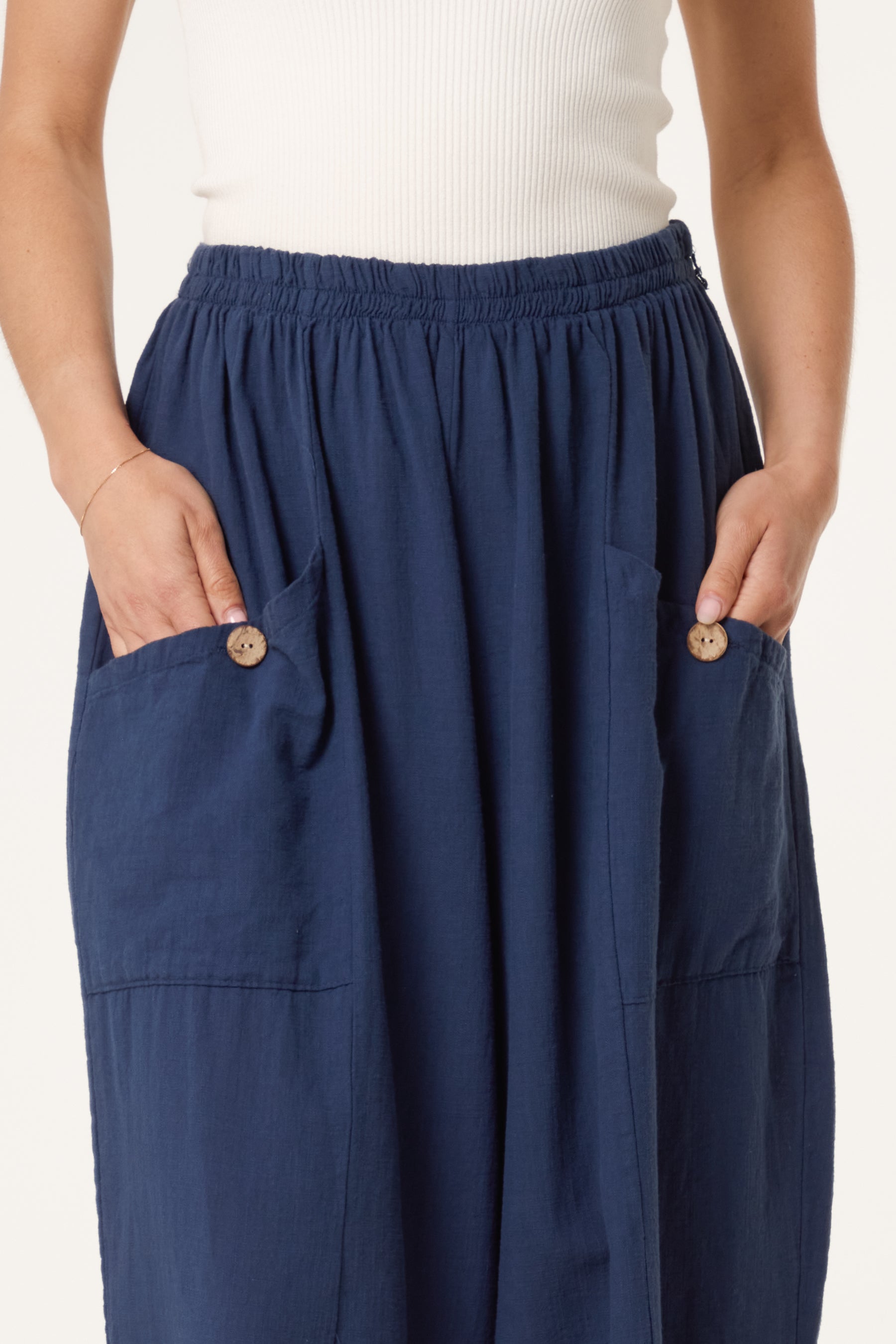 Wide Pocket Front Button Cotton  Trouser