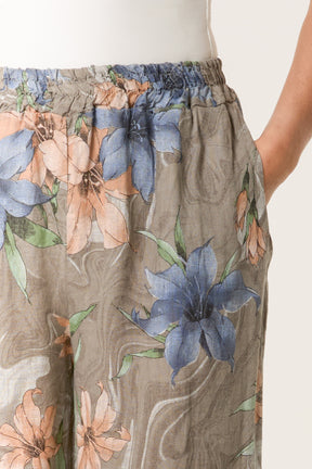 Vintage Floral Linen Wide Leg Trousers