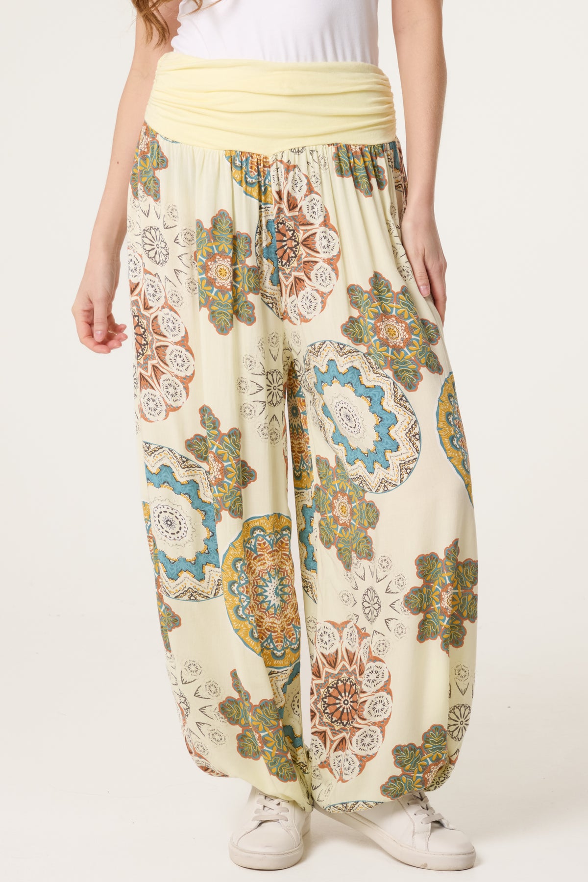 Floral Folded Waistband Harem Trouser
