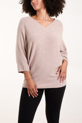 Double V Neck Soft Touch Batwing Jumper