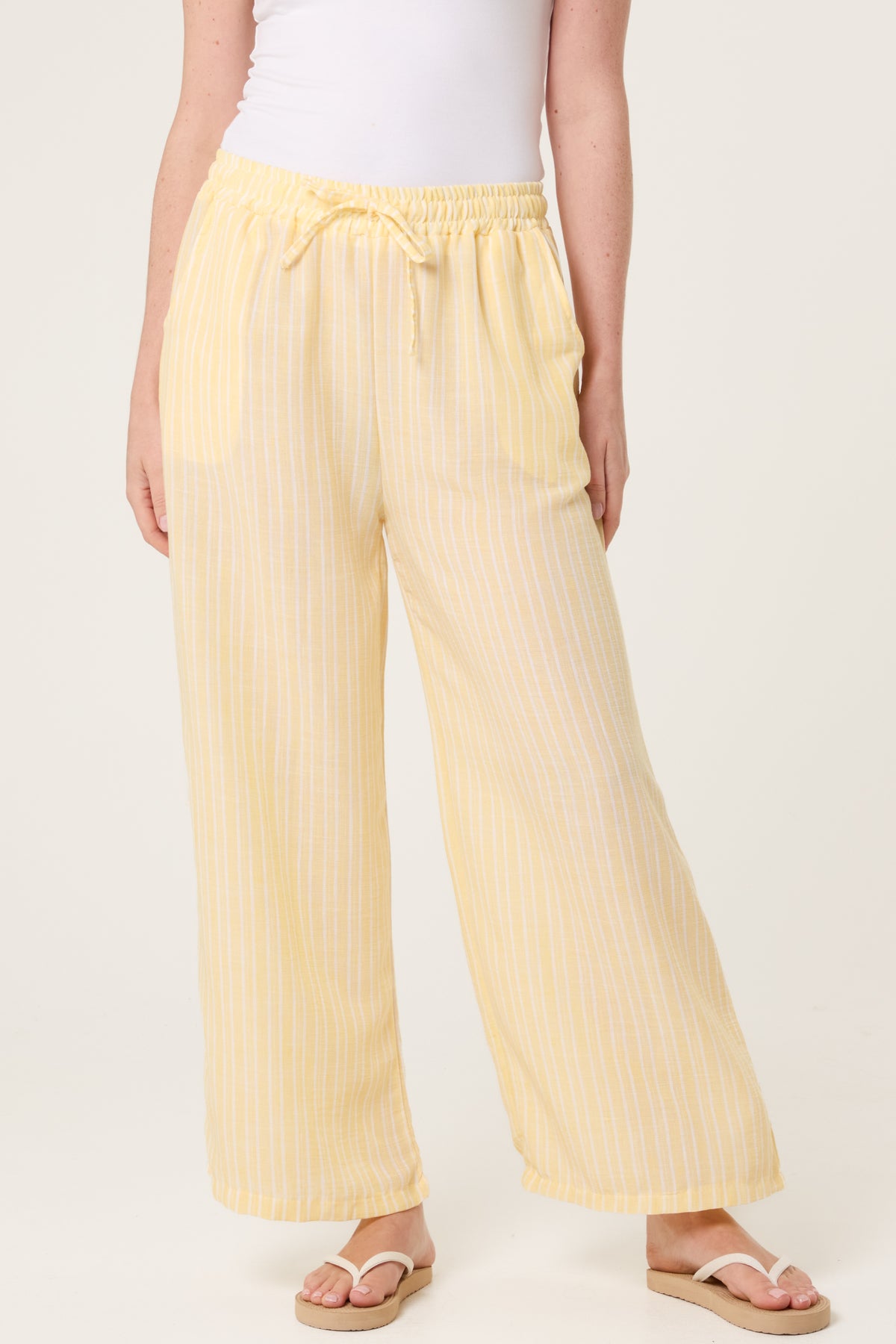 Cotton Blend Striped Wide Leg Trousers