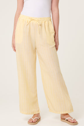Cotton Blend Striped Wide Leg Trousers