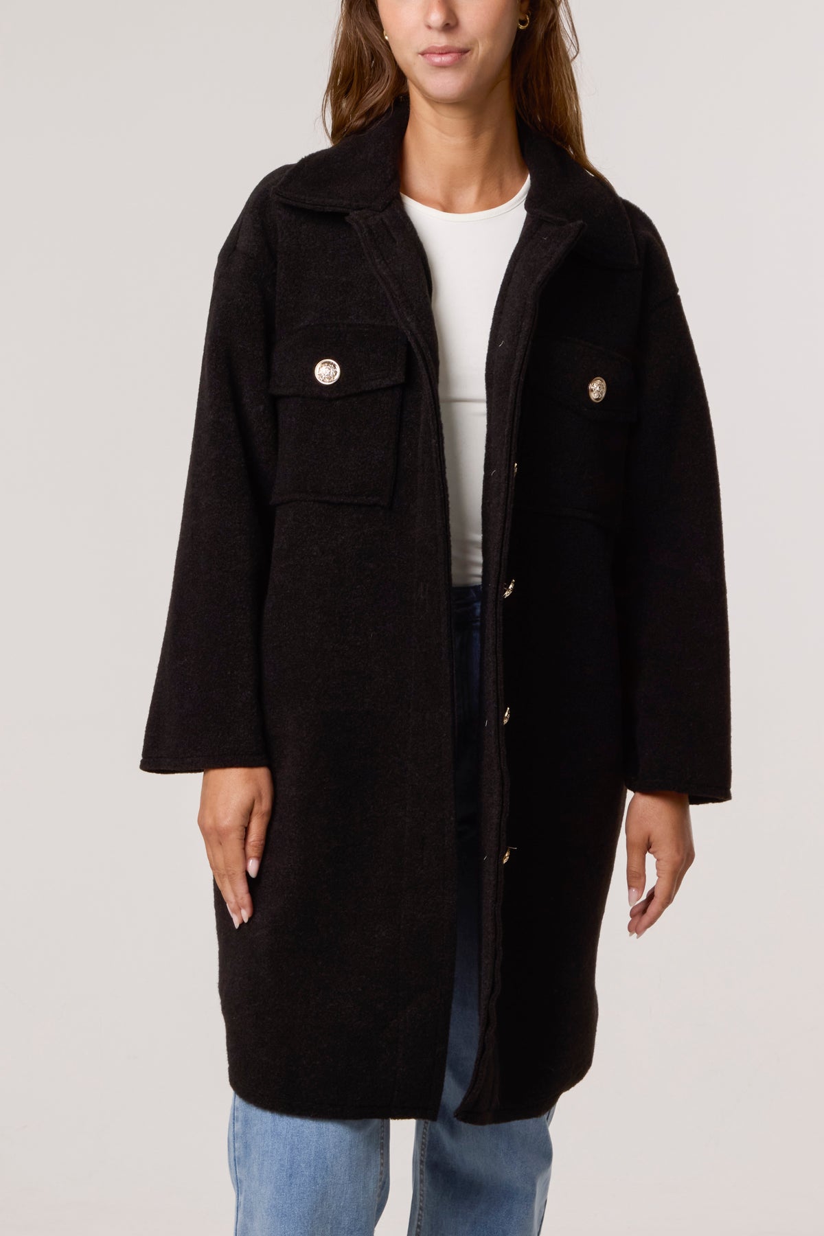 Utility Pockets Wool Like Coat