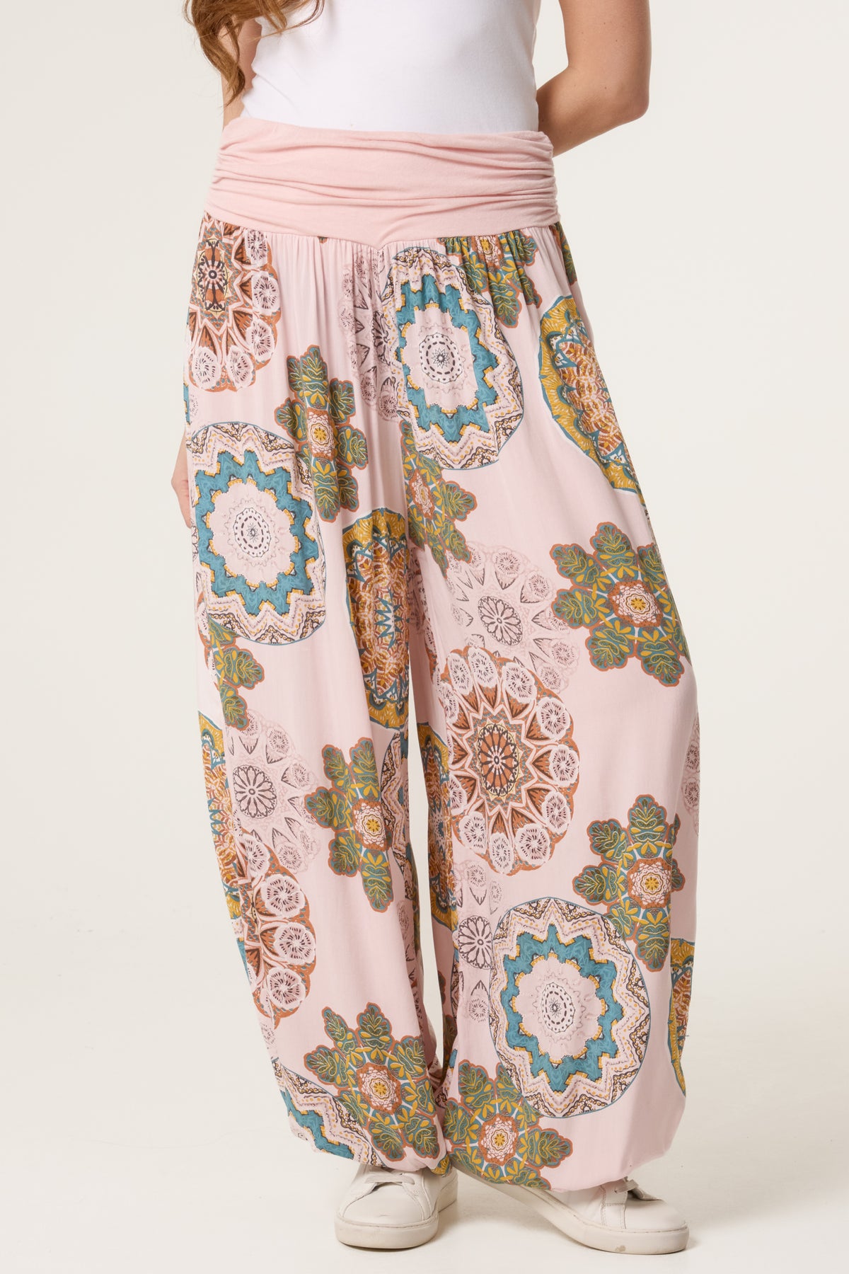 Floral Folded Waistband Harem Trouser