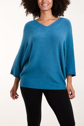 Double V Neck Soft Touch Batwing Jumper