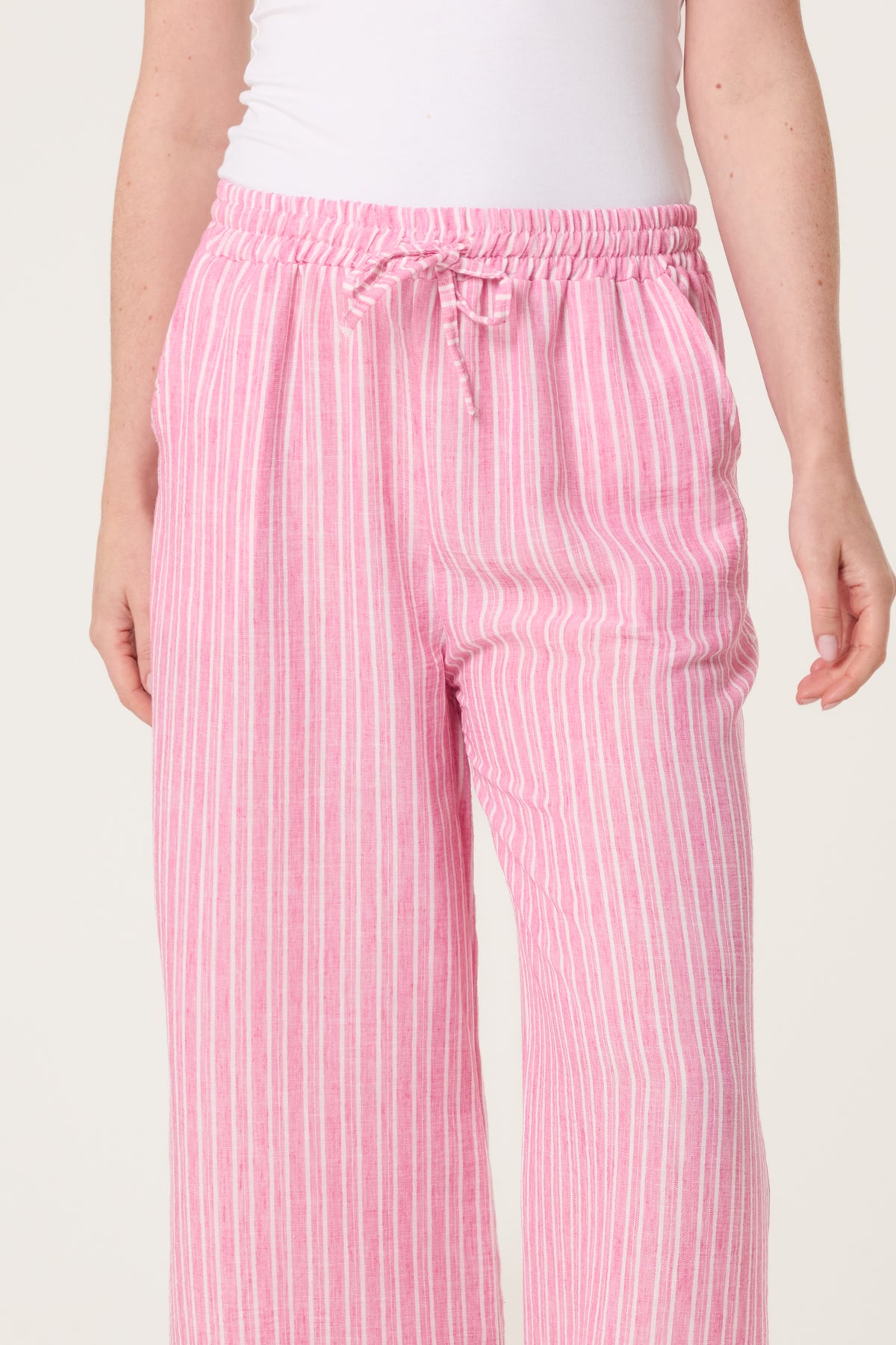 Cotton Blend Striped Wide Leg Trousers