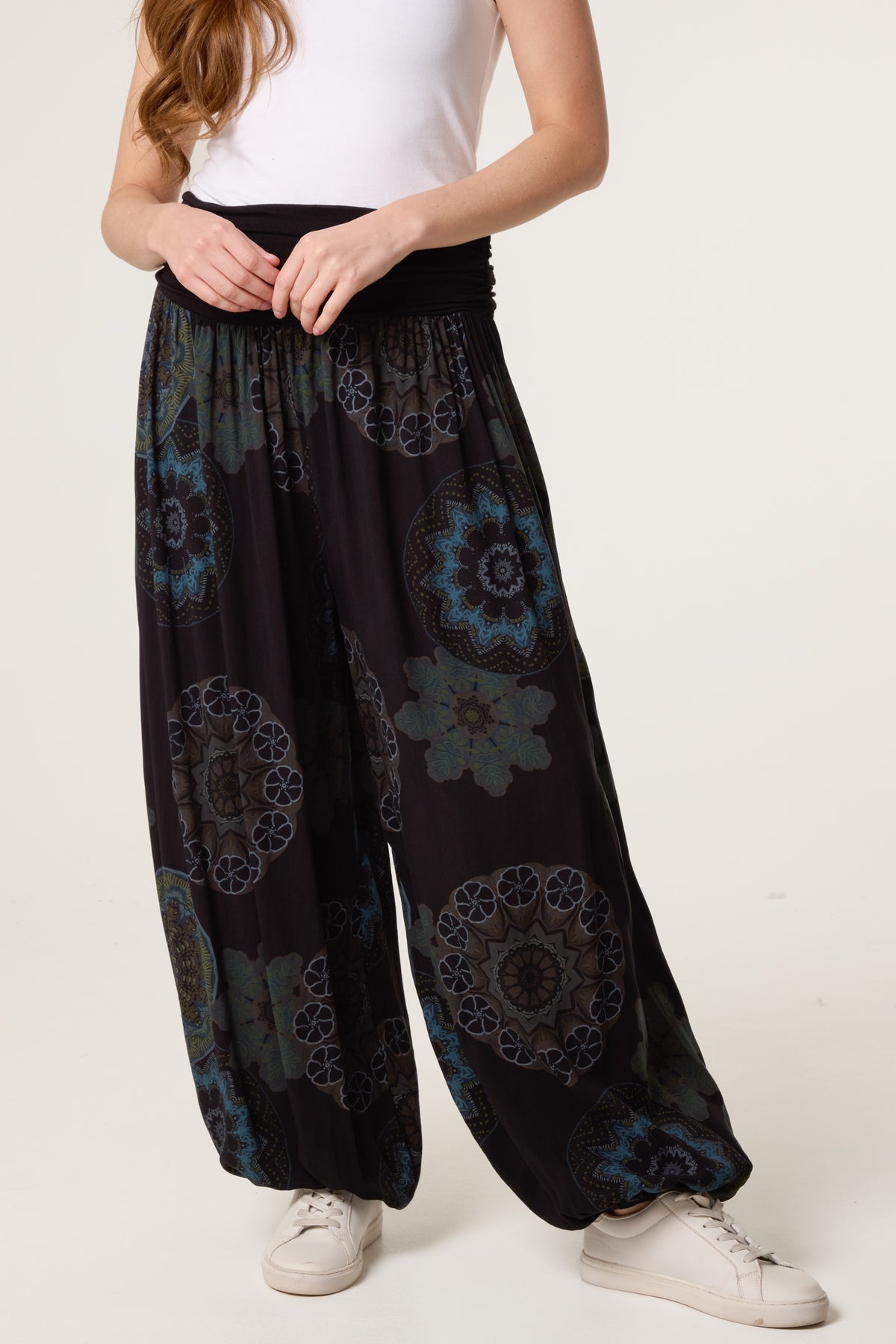 Floral Folded Waistband Harem Trouser