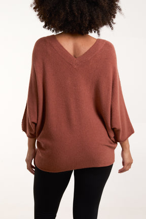 Double V Neck Soft Touch Batwing Jumper