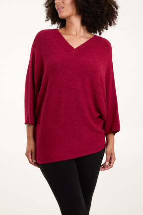 Double V Neck Soft Touch Batwing Jumper