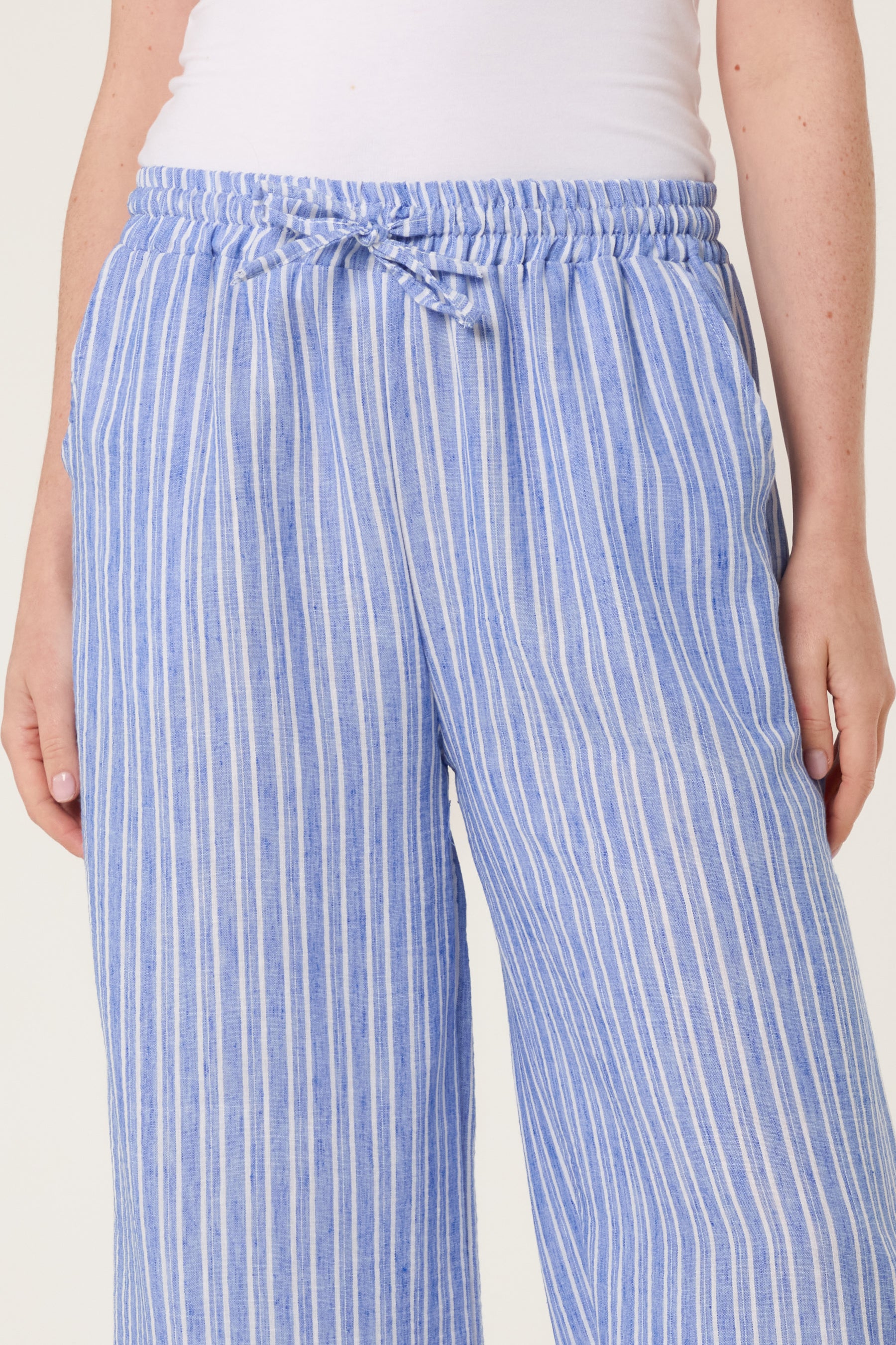 Cotton Blend Striped Wide Leg Trousers