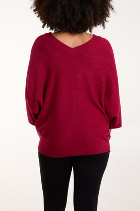 Double V Neck Soft Touch Batwing Jumper