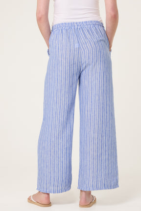Cotton Blend Striped Wide Leg Trousers