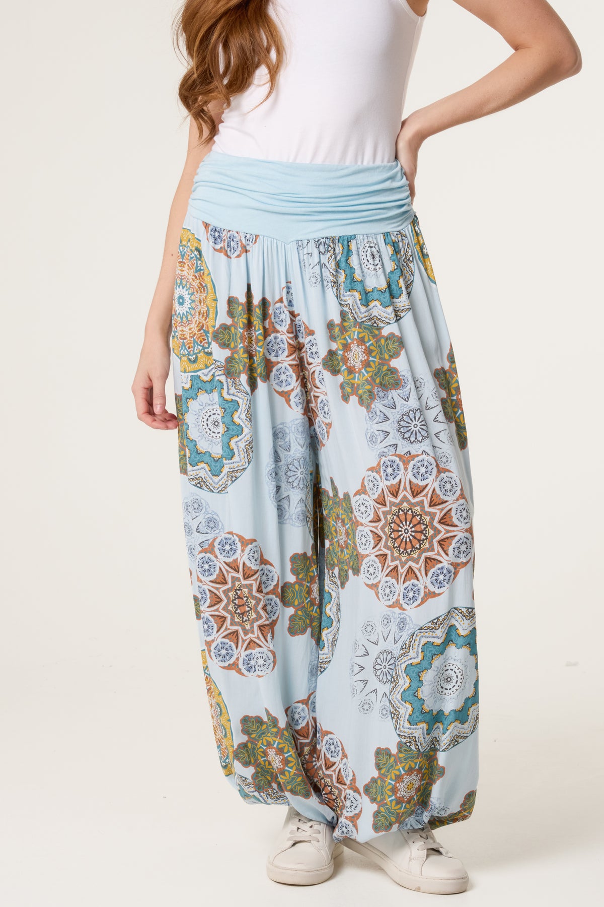 Floral Folded Waistband Harem Trouser