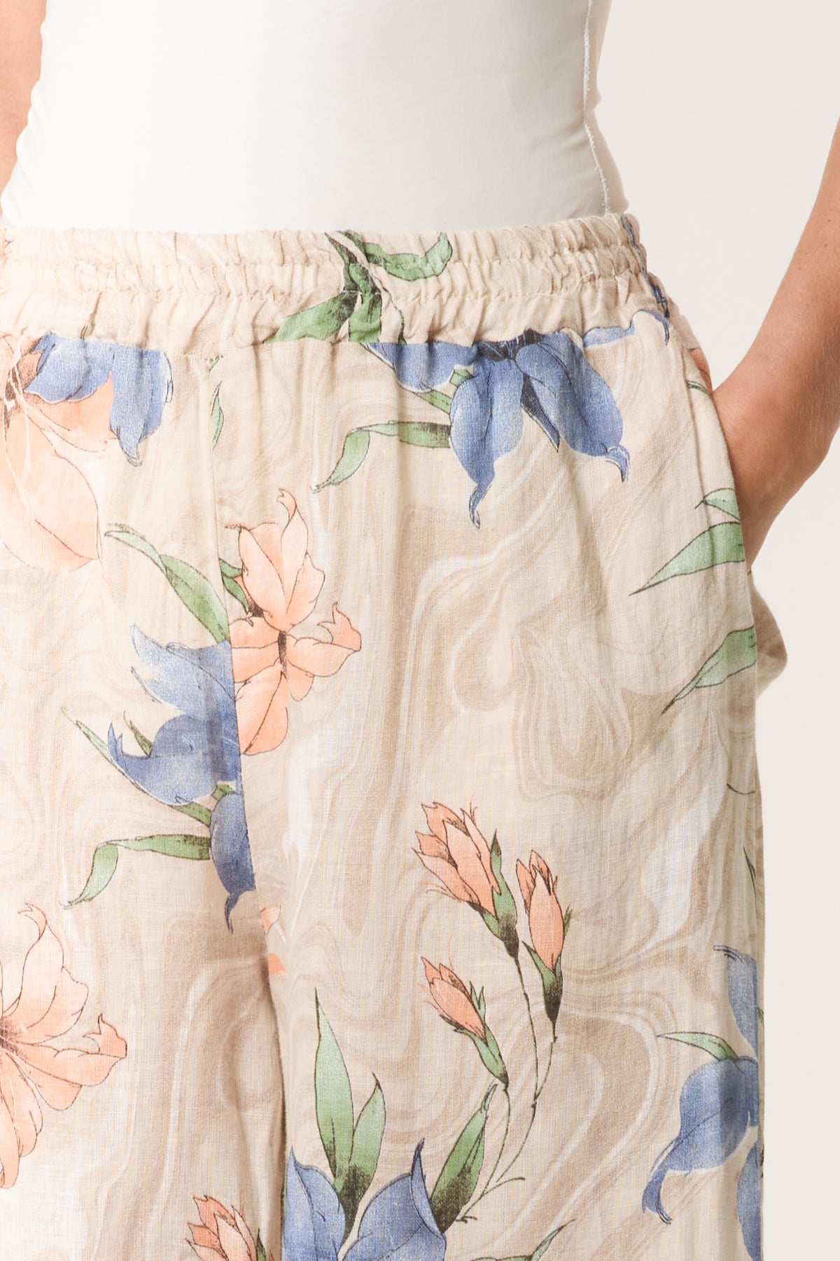 Vintage Floral Linen Wide Leg Trousers