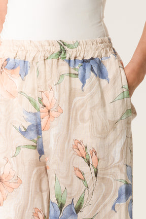 Vintage Floral Linen Wide Leg Trousers