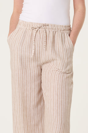 Cotton Blend Striped Wide Leg Trousers