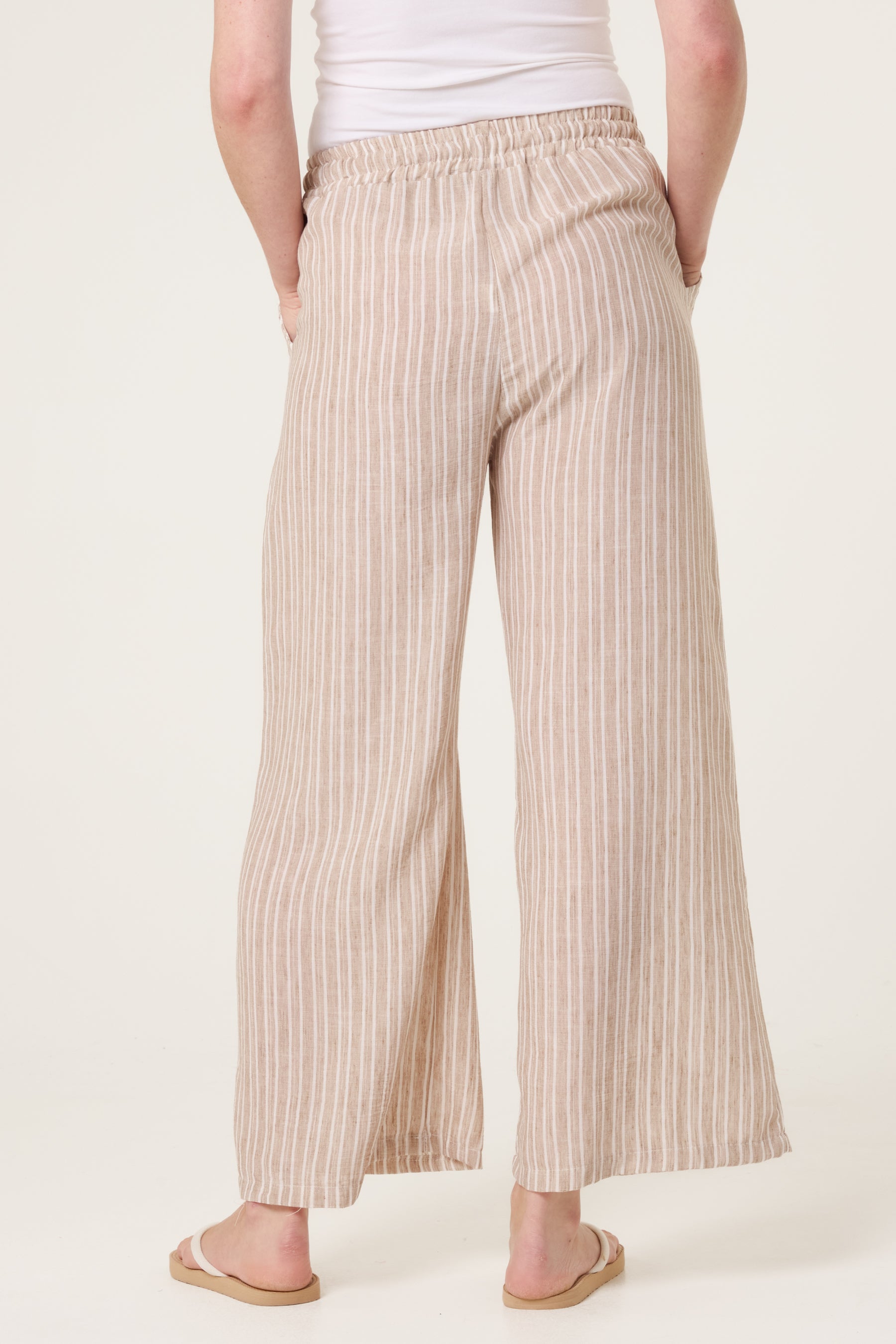 Cotton Blend Striped Wide Leg Trousers