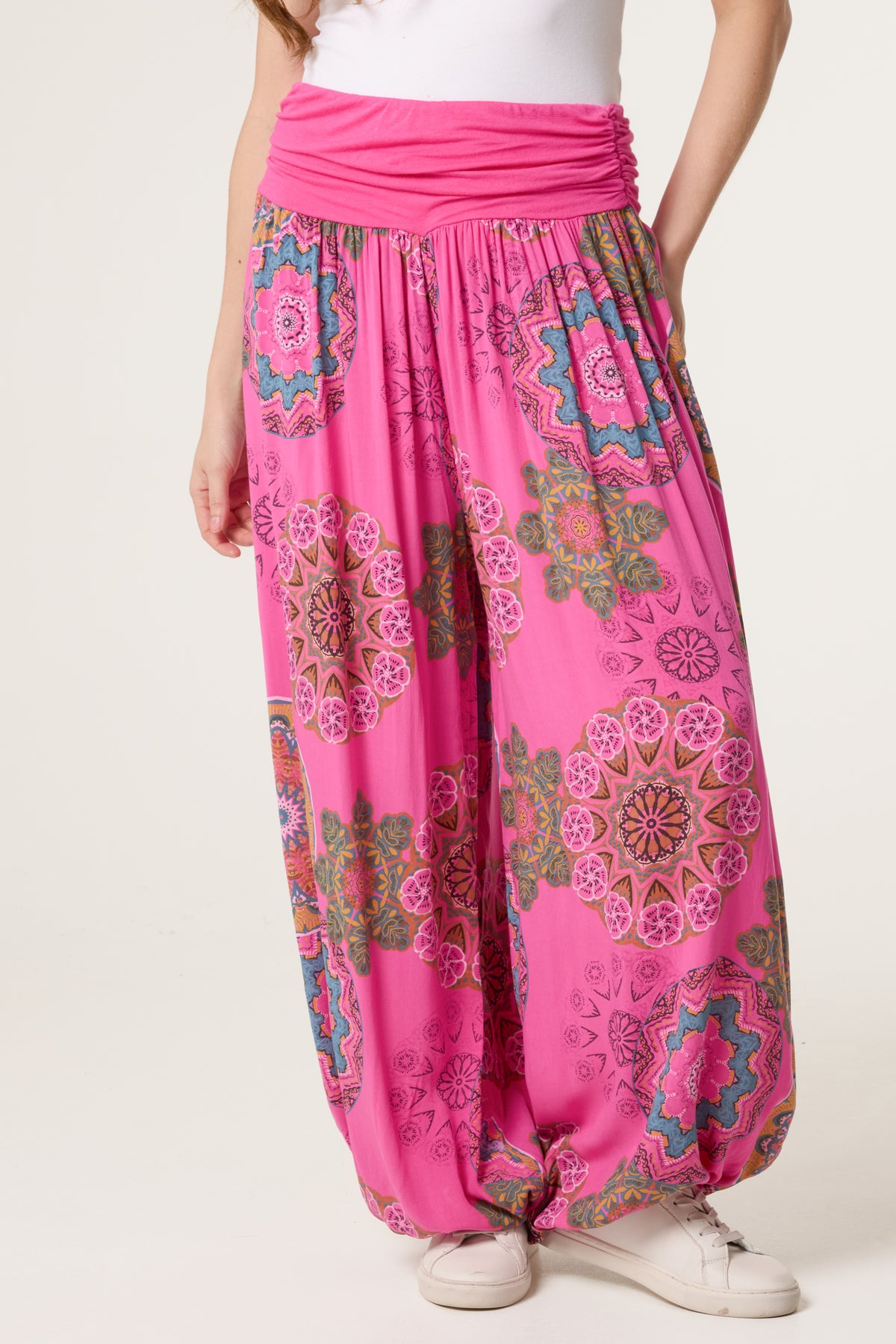 Floral Folded Waistband Harem Trouser