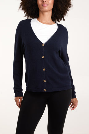 Button Front V-Neck Cardigan