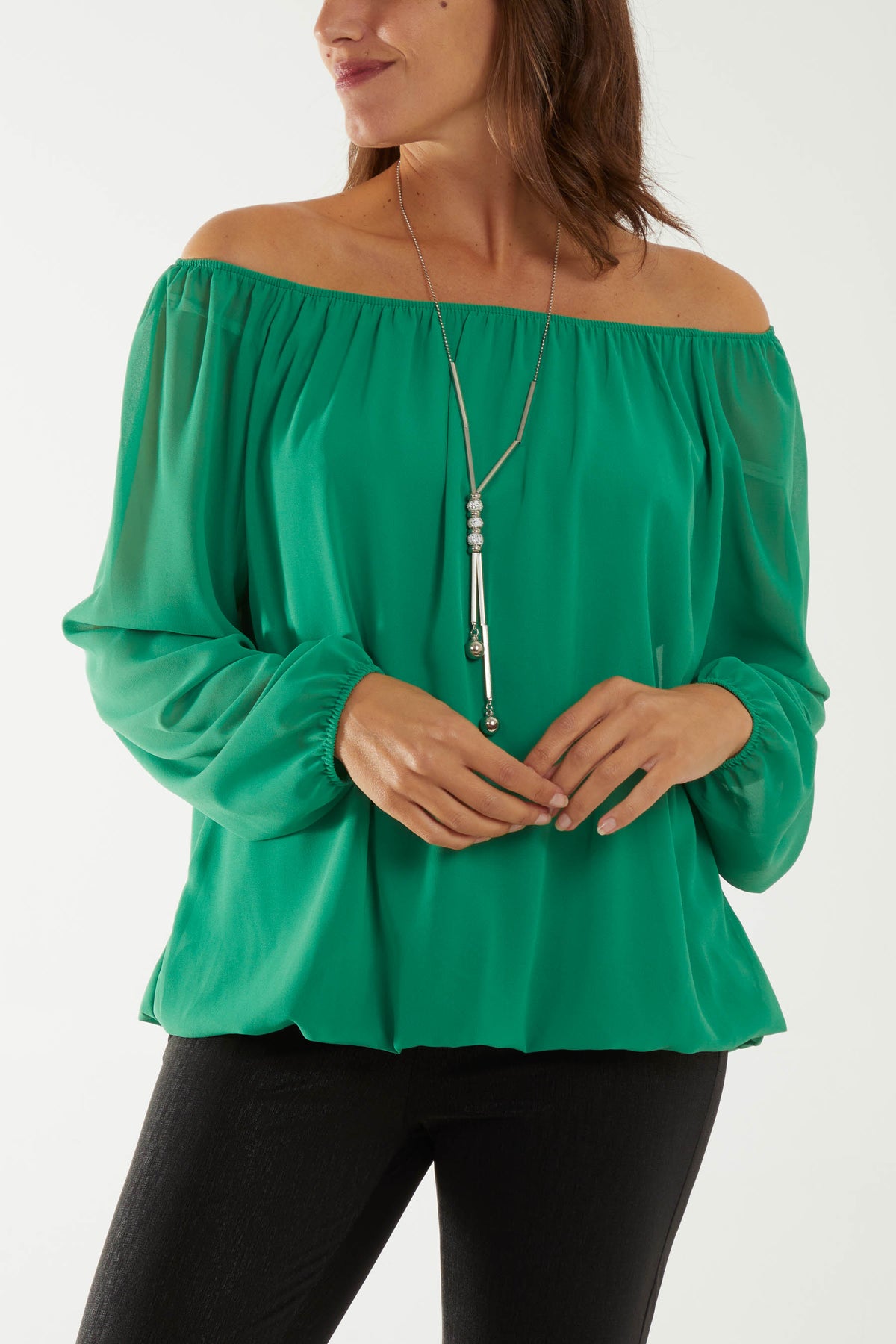 Off The Shoulder Puffball Necklace Top