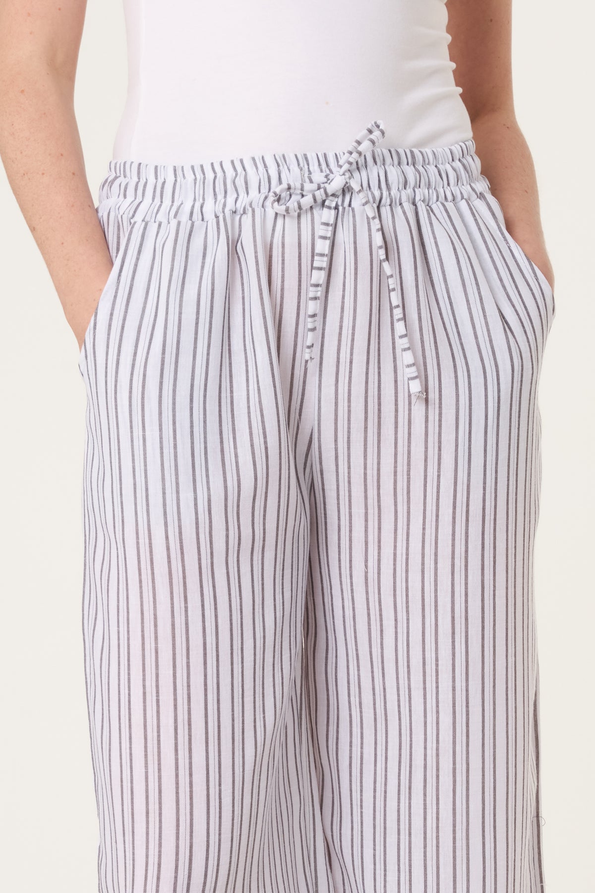 Cotton Blend Striped Wide Leg Trousers