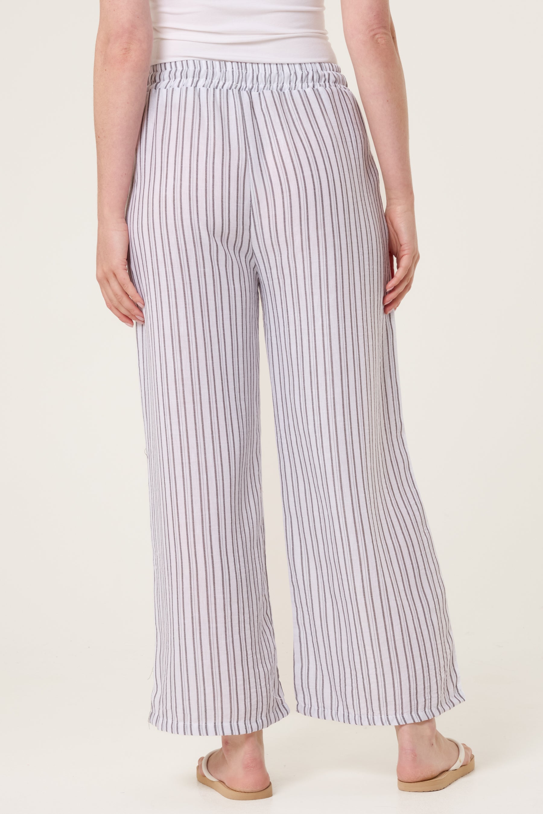 Cotton Blend Striped Wide Leg Trousers