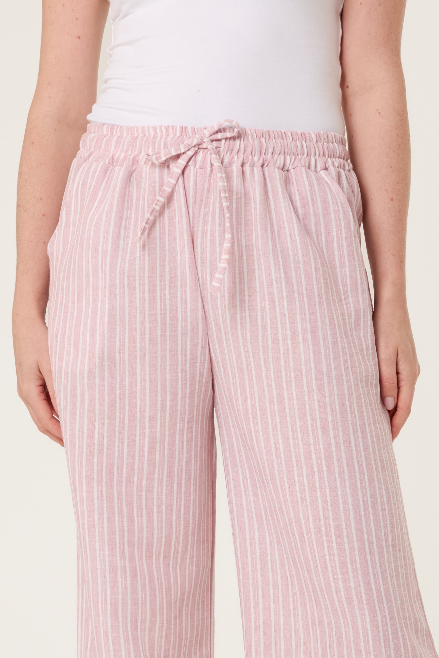 Cotton Blend Striped Wide Leg Trousers