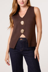 Gold Brooch V-Shape Vest