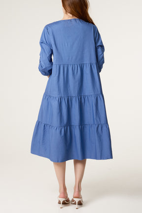 Floral Embroidery & Crochet Tiered Dress