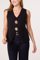 Gold Brooch V-Shape Vest