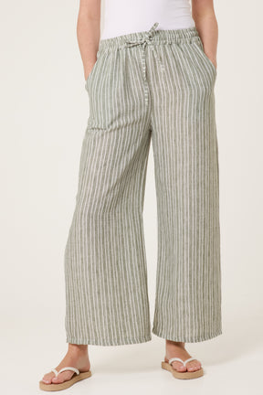 Cotton Blend Striped Wide Leg Trousers