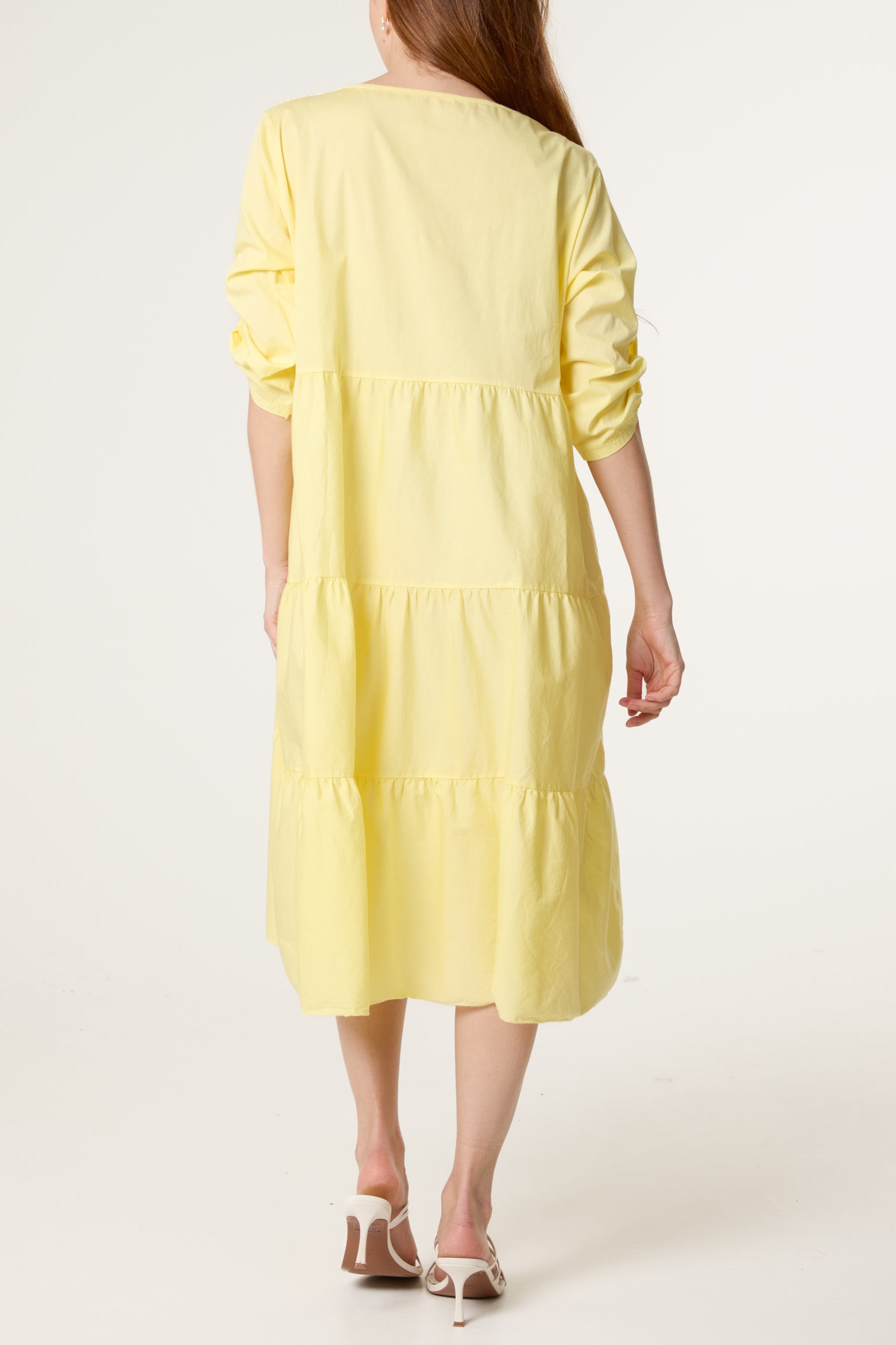 Floral Embroidery & Crochet Tiered Dress