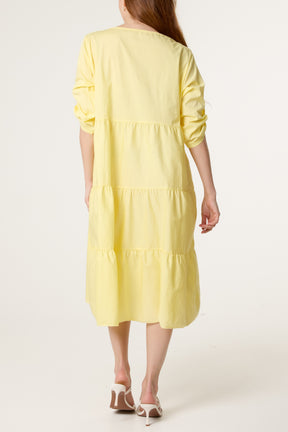 Floral Embroidery & Crochet Tiered Dress