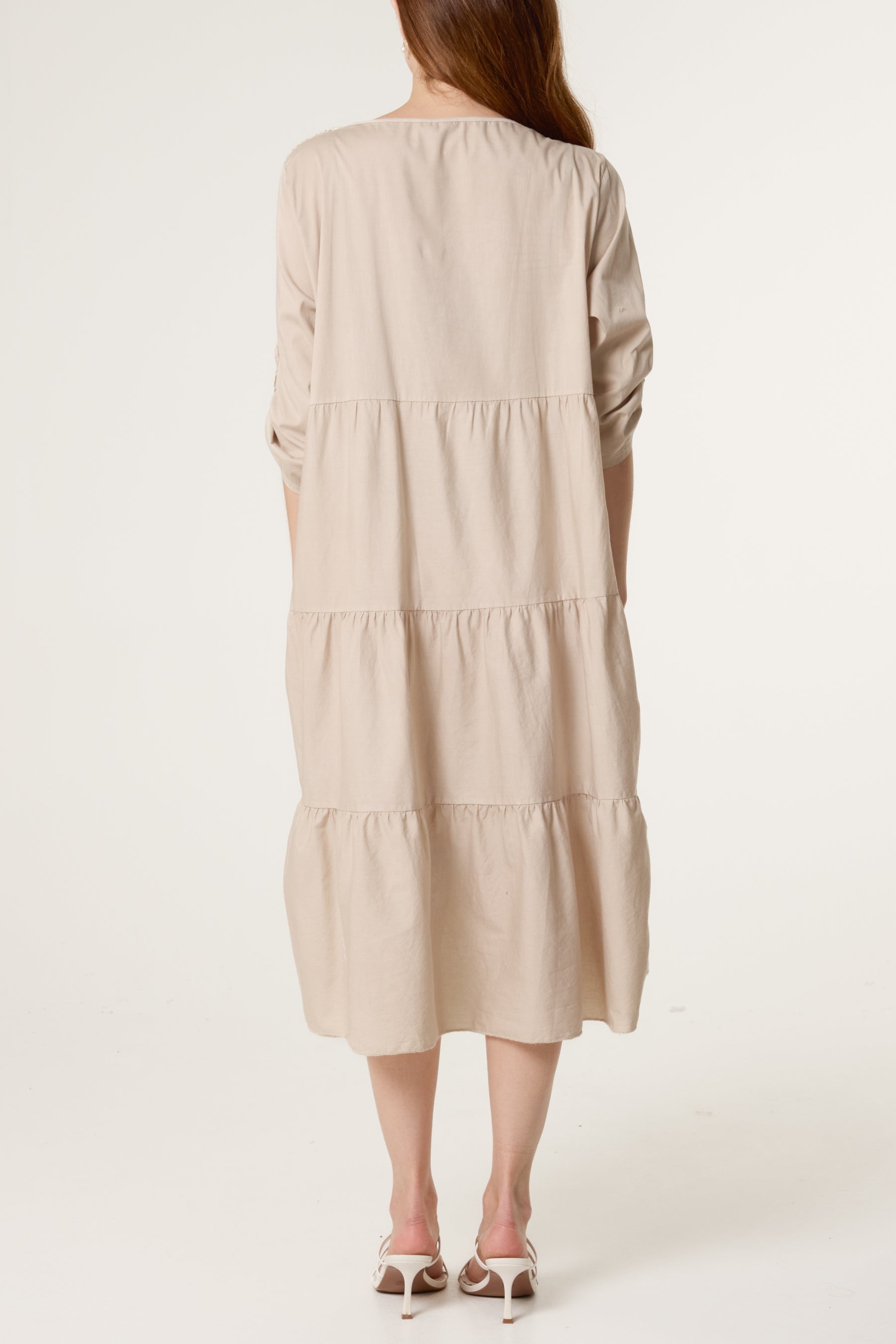 Floral Embroidery & Crochet Tiered Dress