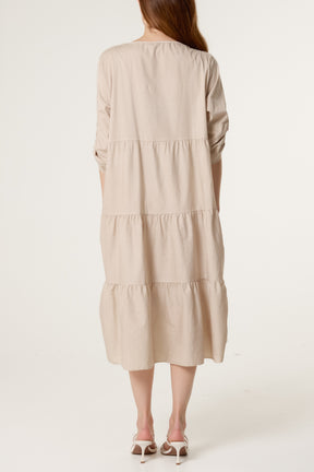 Floral Embroidery & Crochet Tiered Dress