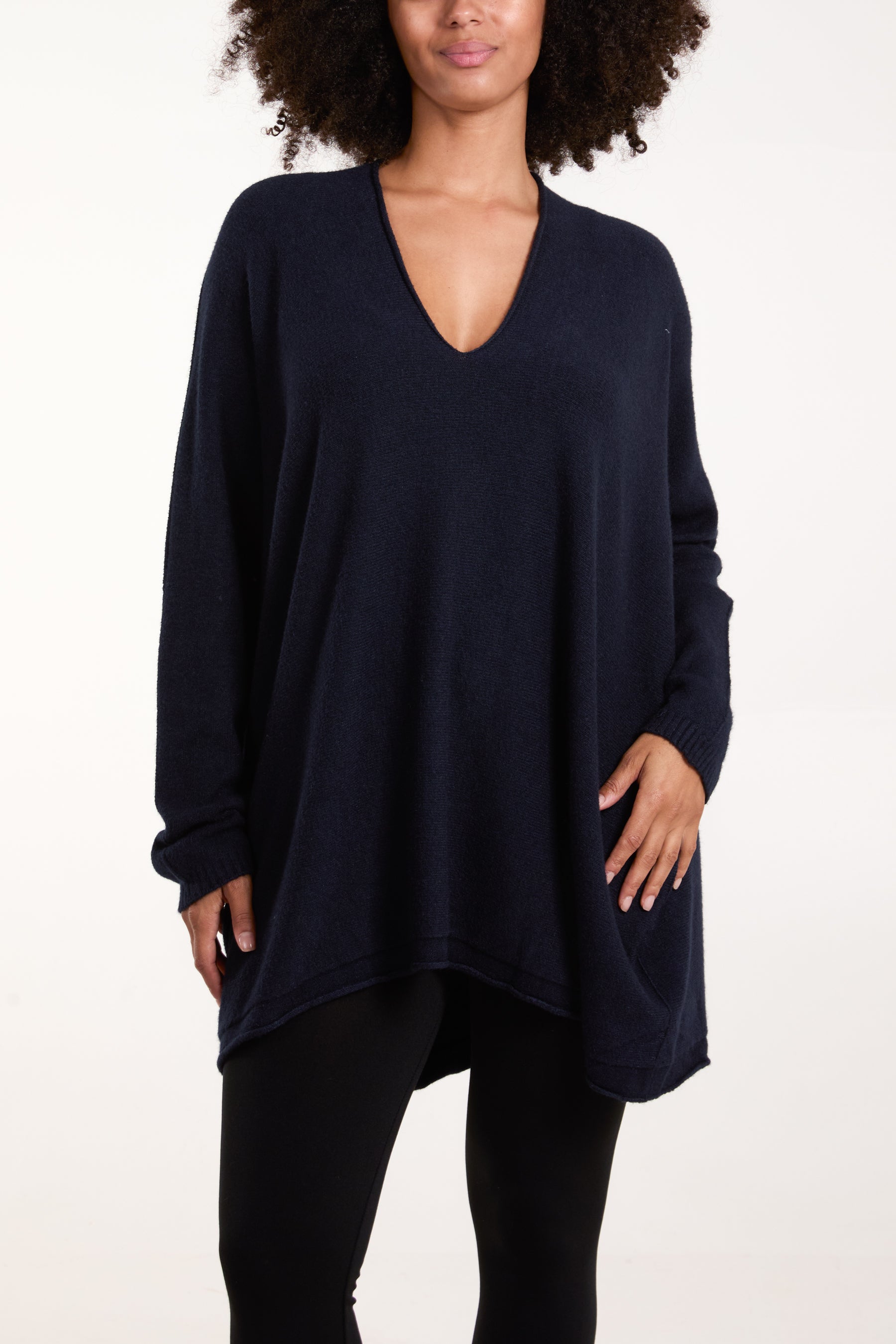 Oversized V-Neck Fine Knit Jumper