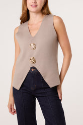 Gold Brooch V-Shape Vest
