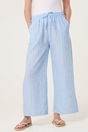 Cotton Blend Striped Wide Leg Trousers