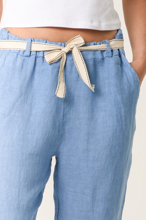 Linen Trouser W/ Embroidered Belt