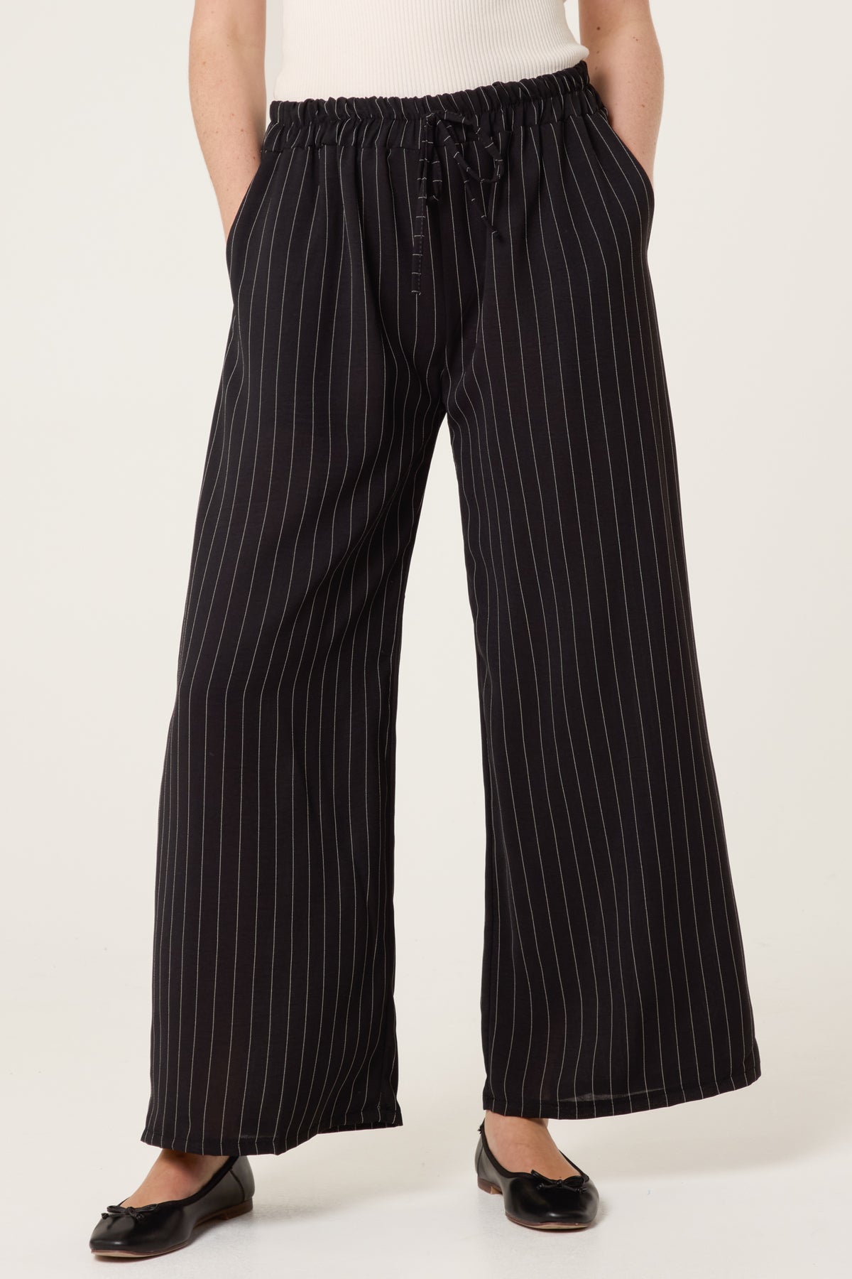 Elasticated Pinstripe Wide Leg Trousers