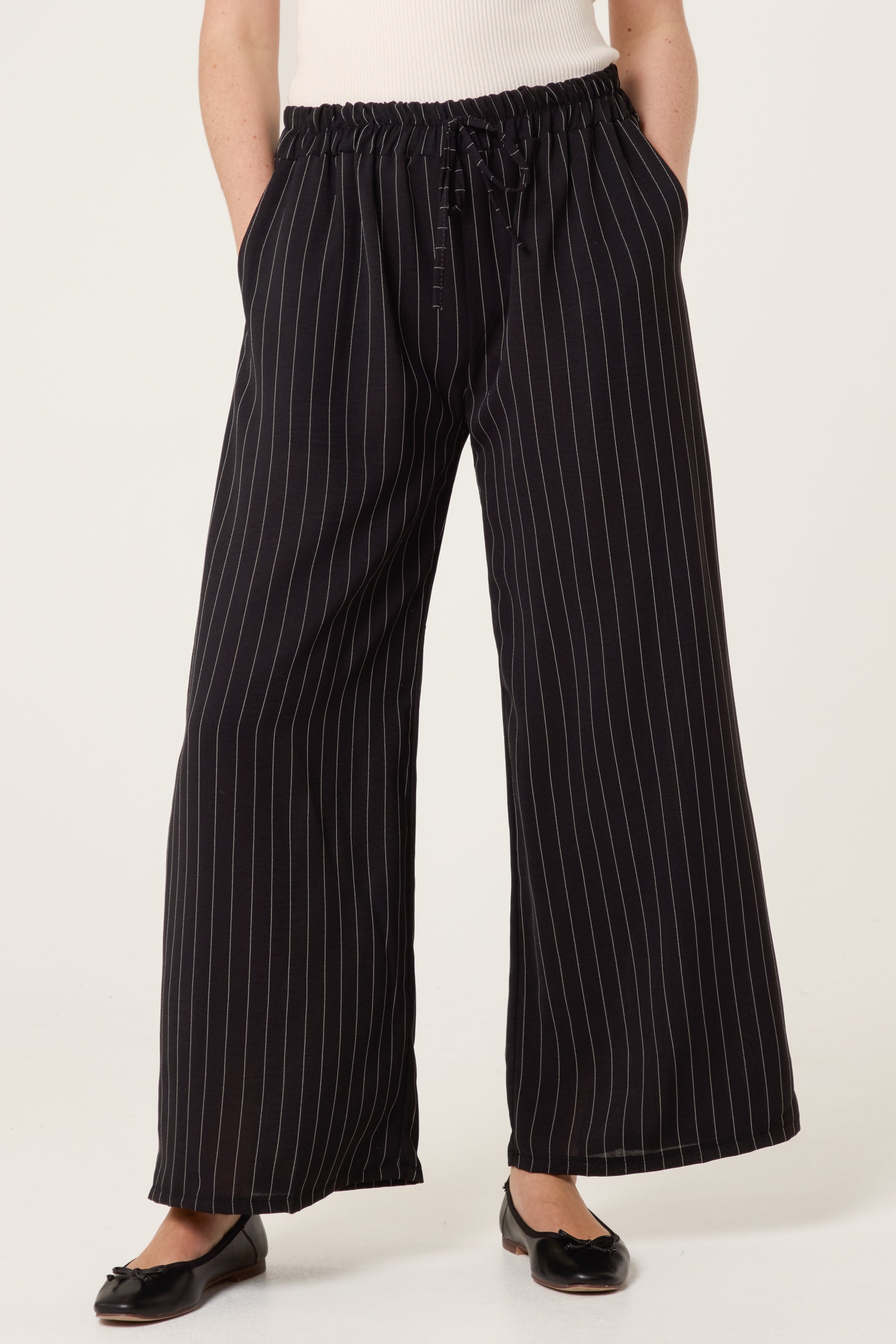 Elasticated Pinstripe Wide Leg Trousers
