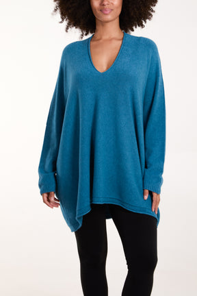 Oversized V-Neck Fine Knit Jumper