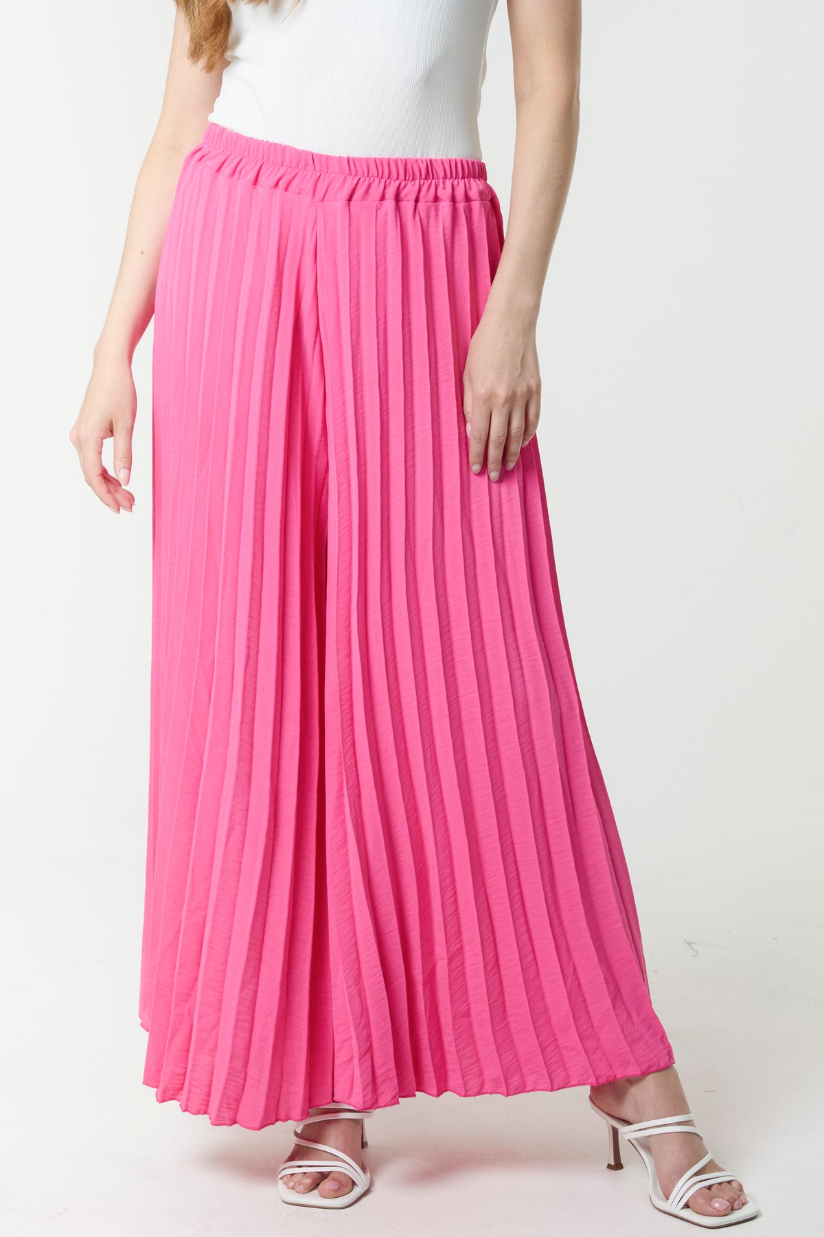 Wide Leg Plisse Trousers