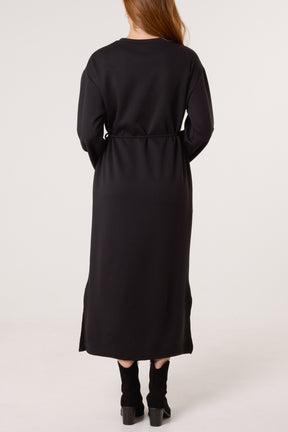 Round Neck Belted Midi Sweat Dress