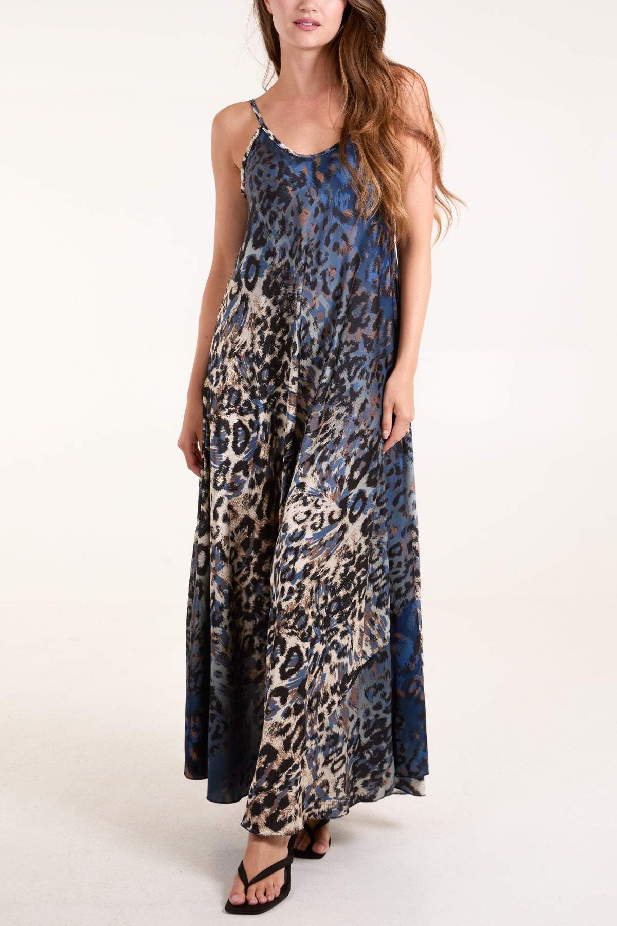 Animal Print Satin Cami Maxi Dress