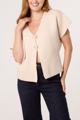Gold Button V-Neck Knit Cardigan