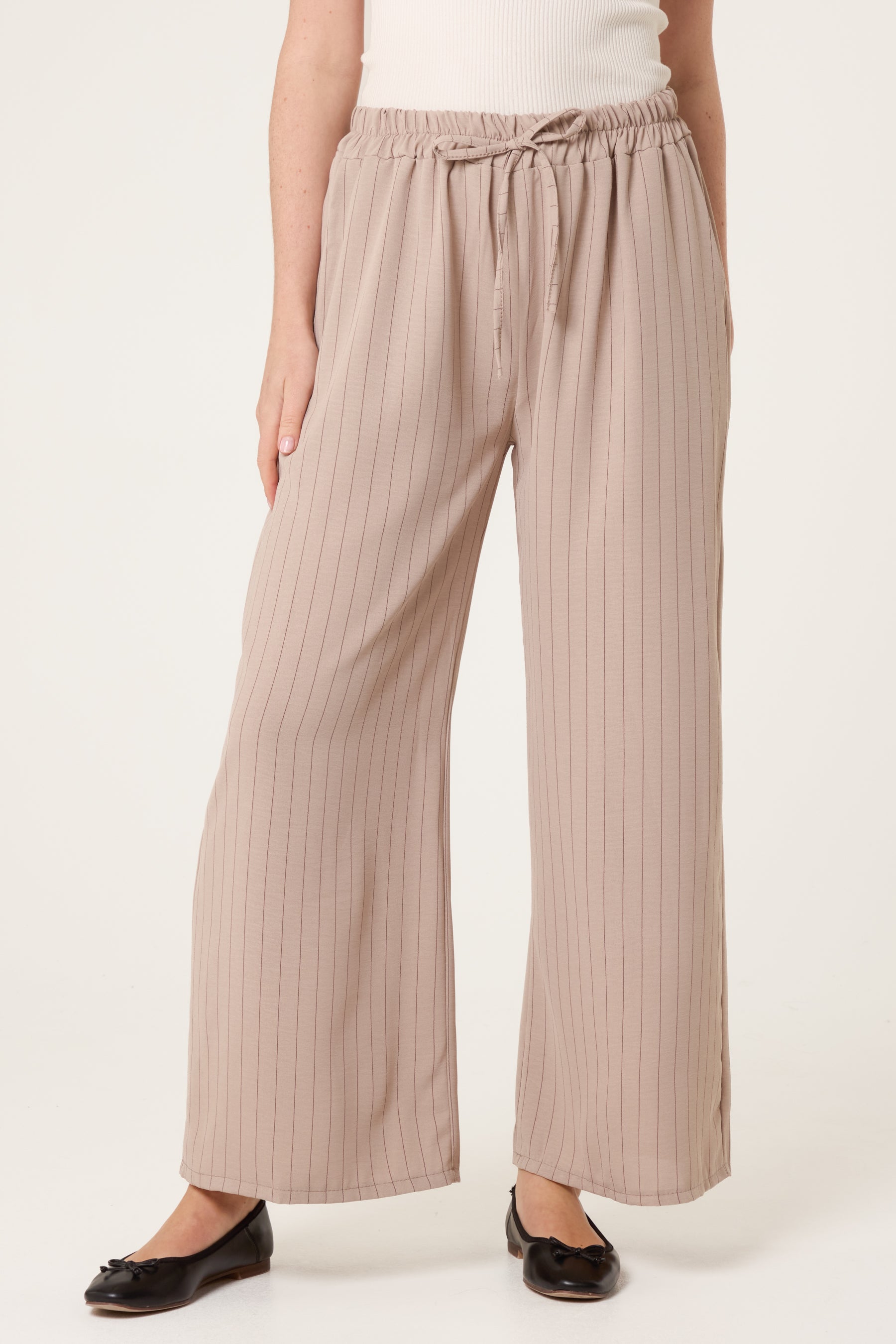 Elasticated Pinstripe Wide Leg Trousers